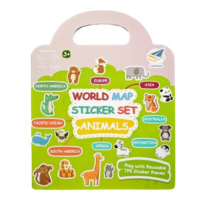 2025 New Hot Selling TPE Toy Stickers Book World Map Theme Foldable Reusable Waterproof for Preschoolers 