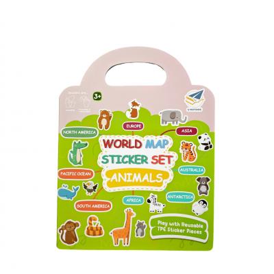 2025 New Hot Selling TPE Toy Stickers Book World Map Theme Foldable Reusable Waterproof for Preschoolers