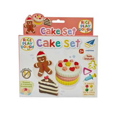 Kids Cake Rice Play Dough Set - Gluten-Free 4-Color Child-Safe Modeling Clay with Tools for 3+ DIY Baking Art Craft