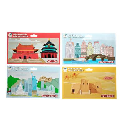 World Landmarks Jelly Sticker Jigsaw Puzzle for Children with Famous National Buildings Suitable for Children Over Three Years Old 