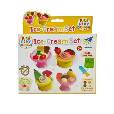 Rice Play Dough Ice Cream Set - 4 Colors Gluten-Free Child-Safe Modeling Clay Kit with Tools for Kids 3+ DIY Art Craft