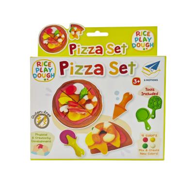 Rice Play Dough Pizza Set 4 Colors Gluten-Free Child-Safe Clay Kit with Tools Kids 3+ DIY Food Craft